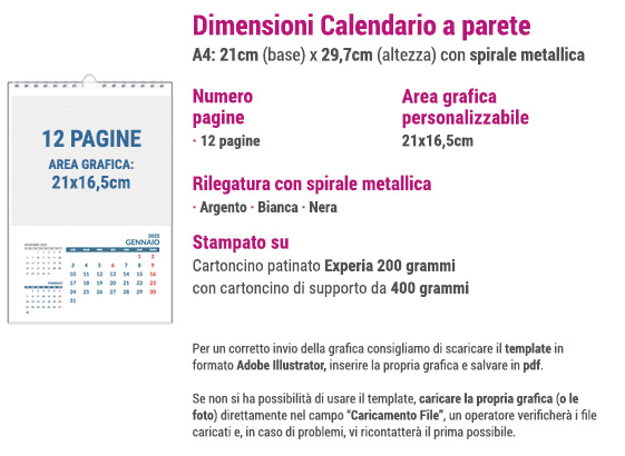 Calendario A4 verticale – rilegatura centrale – Grafica Tipografia Pasquali